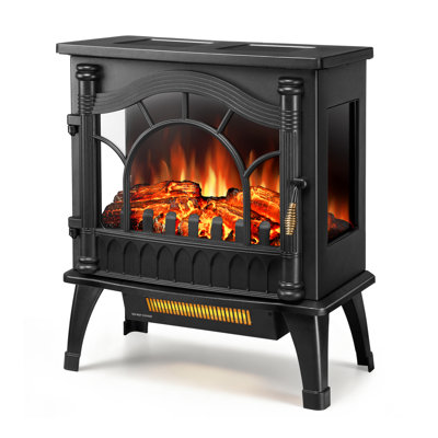  20" Electric Fireplace Stove - 180° 3-Sided Realistic Flames, 1000W/1500W Infrared Heater