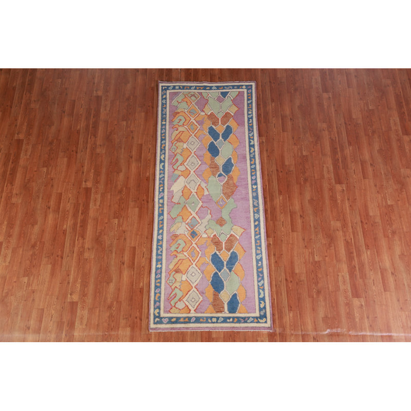 Vegetable Dye Purple Oushak Turkish Runner Rug 3x8