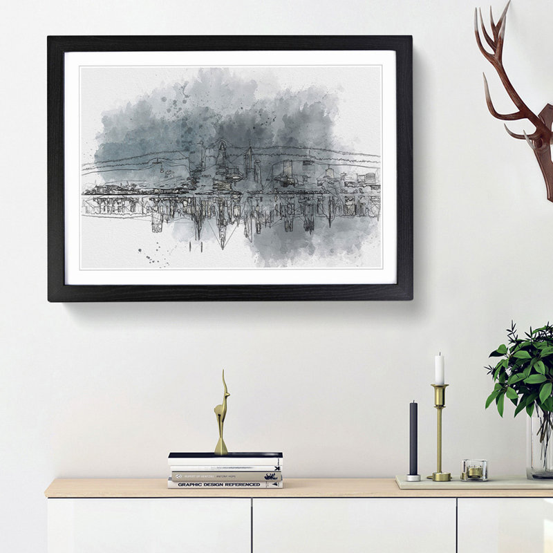 Perth City Skyline Australia at Night - Picture Frame Graphic Art Print, Black Framed, 48cm H x 65cm W x 2cm D