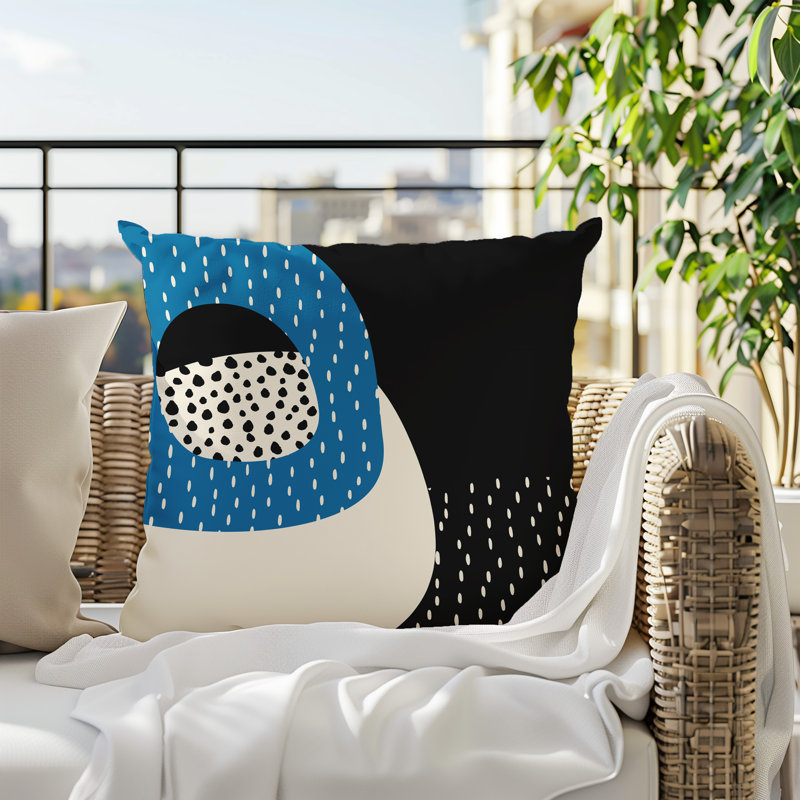Coussin carré intérieur / extérieur pia, H 19 po x l 19 po, Turquoise / noir / blanc cassé