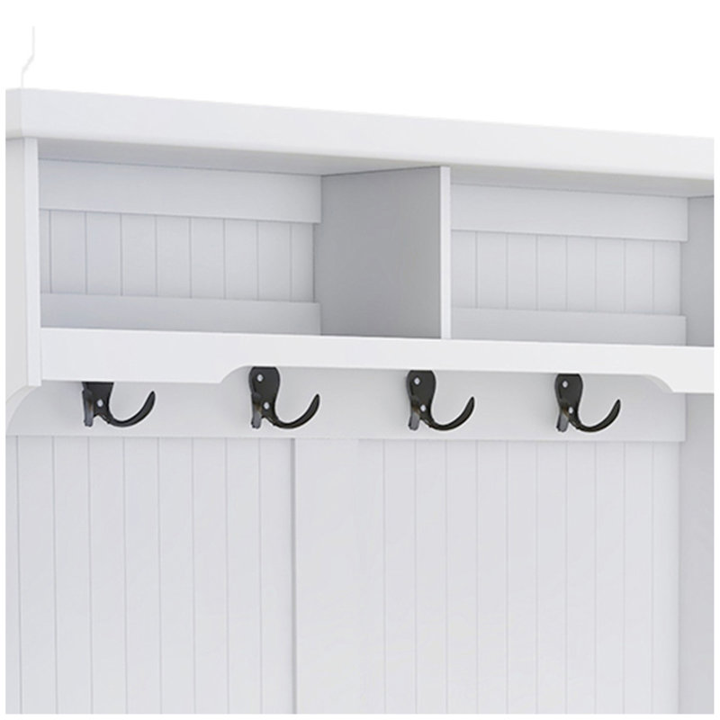 Arbre d'entrée avec portemanteau, 4 crochets, banc de rangement et armoire à chaussures - Blanc