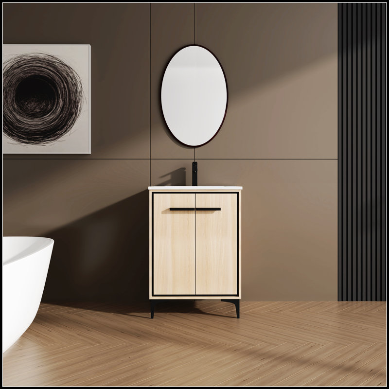 Base de meuble-lavabo avec lavabo, armoire de rangement durable et bois d'ingénierie résistant aux égratignures, 24"