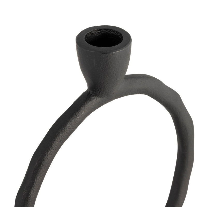 Round Ring Taper Candle Holder for Modern Home Decor - Sculptural Candle Holder for Tabletop Centerpiece and Living Room Decor - Black