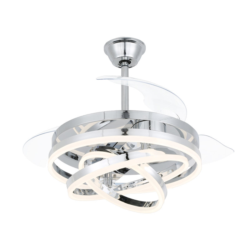 Orren Ellis 42" DIY Shade Retractable Ceiling Fan with LED Lights and Remote, Chrome