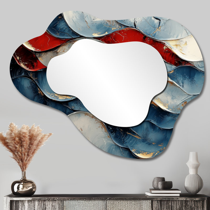 Fragmented Mirror Of Aqua Fractal Waves - Fractals Asymmetrical Decorative Mirror, Modern irregular Wall Mirror, Printed on Metal