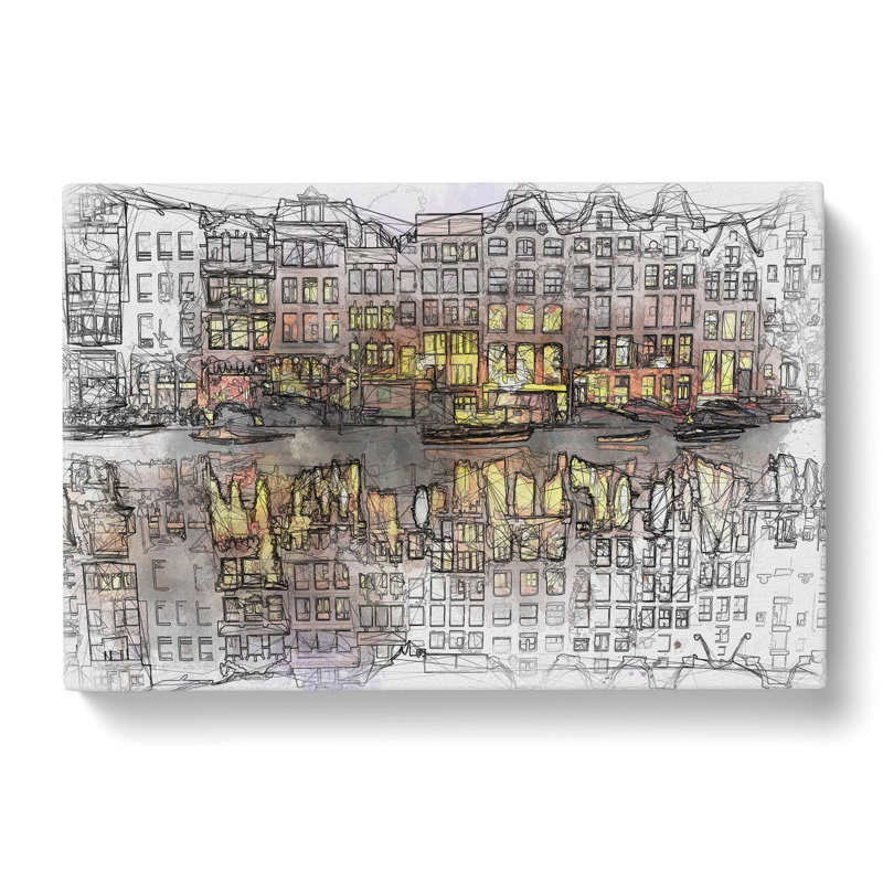 Amsterdam at Night in Abstract - Wrapped Canvas Graphic Art Print, 60cm H x 91cm W x 3cm D