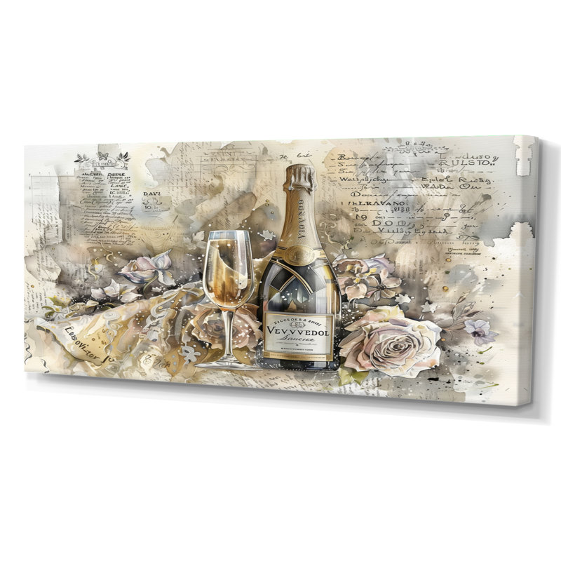 Elegant Sparkling Wedding Champagne II - Champagne, impression d'art mural, Toile tendue, H 28 po x l 60 po