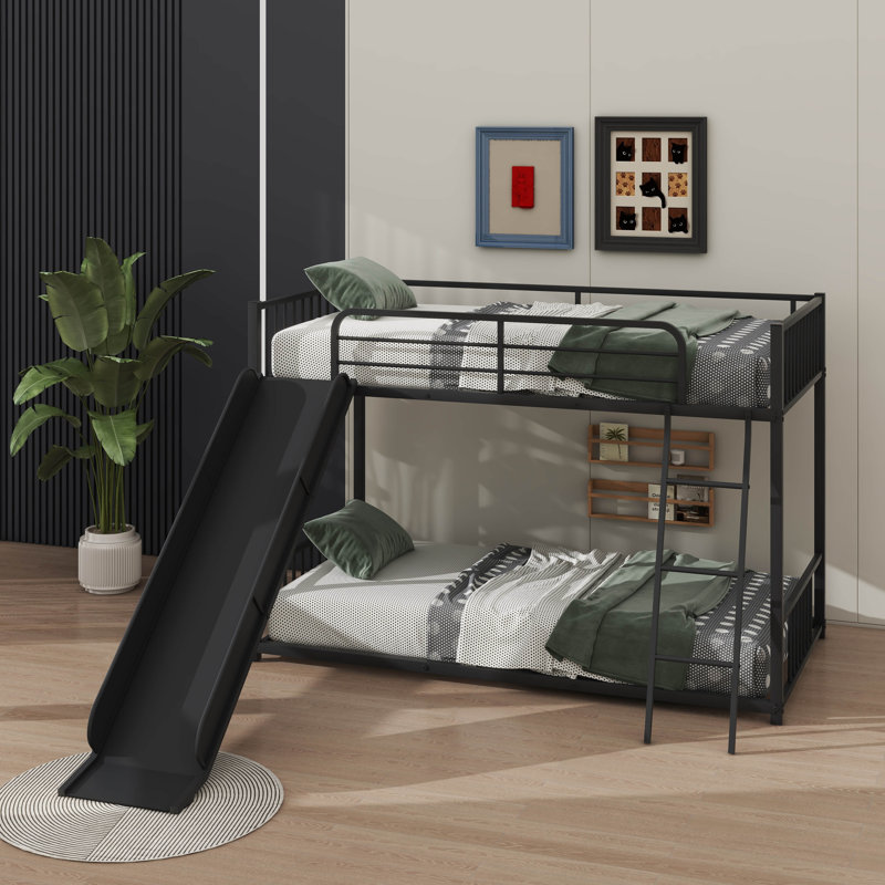 Lit superposé en métal avec glissière, Noir, noir, noir, noir