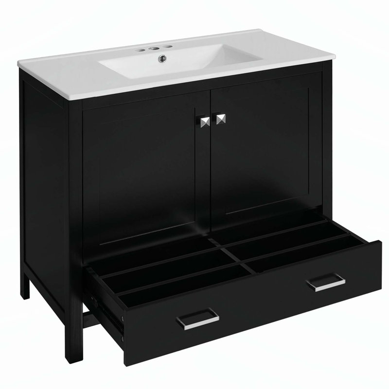 Modern Bathroom Vanity with Ceramic Sink and Abundant Storage Options, Black