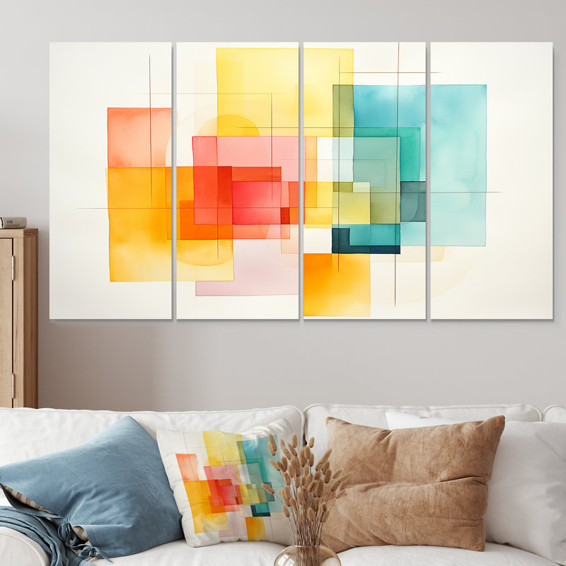 Multicolor Cubes Patterns I - Abstract Geometric, art mural 4 pièces, H 28 po x l 48 po