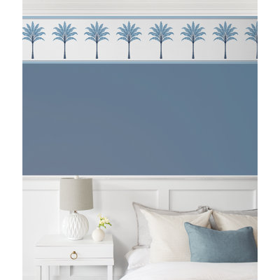Ajwaa Blue Lake Montgomery Palm Peel And Stick Wallpaper Border