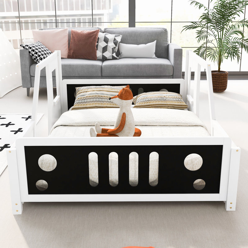 Annecorinne Car-Shaped Wooden Bed,Platform Bed,Bed Frame, Full, Blue/White