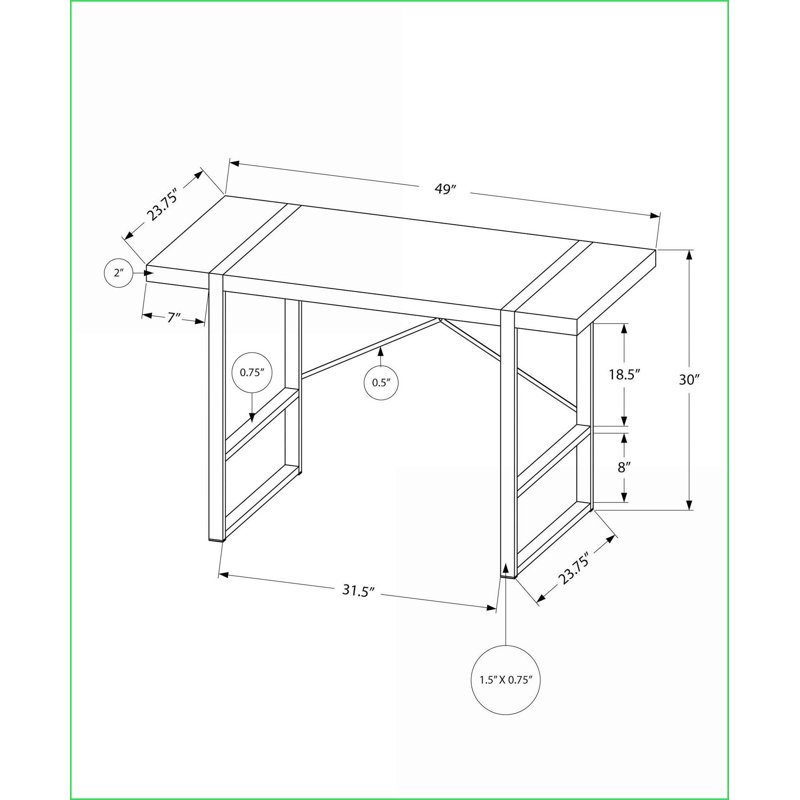 Bureaux, bureau industriel moderne L 49 po bureau d'ordinateur portable en métal stratifié blanc noir | Blanc | Panneau de particules