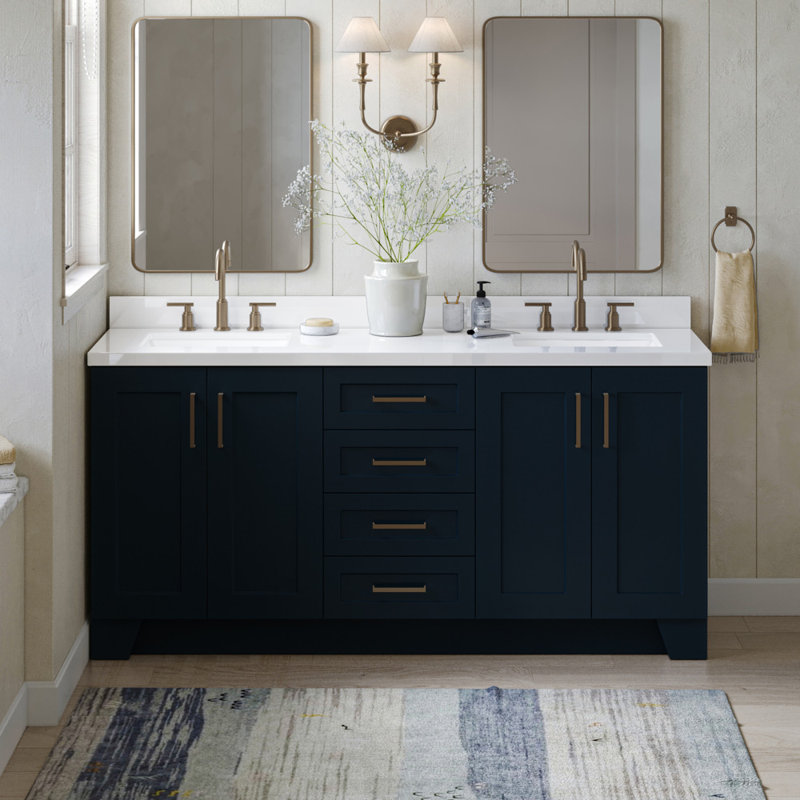 73 IN.  Single Bathroom Vanity, Midnight Blue, Rectangular,  White Quartz