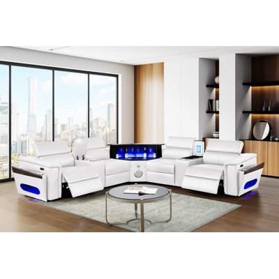 Nova Modern Style Sectional With  2 Consoles , Wedge With Bluetooth Speaker, LED And Lifting Wine Cabinet