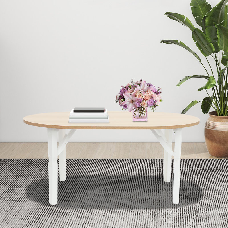 Table basse pliante, Bois beige, Blanc