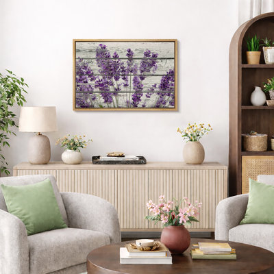 Œuvre d'art mauve lavande mauve sur fond effet bois, images murales rétro rustiques, impression sur toile encadrée