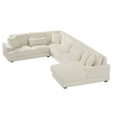 129" Oversized Sectional Sofa U-Shaped Sofa Couch Modern Sofa Upholstered In Soft Corduroy With A Chaise Lounge For Living Room by Latitude Run