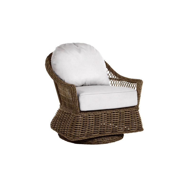 Soho Swivel Glider Chair with Cushions, Raffia, Welt, Snow Sunbrella® Linen