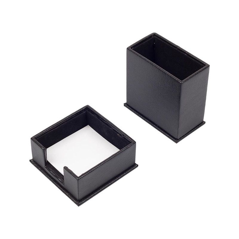 Michelet Leather / Faux Leather Desk Organiser Set, Black