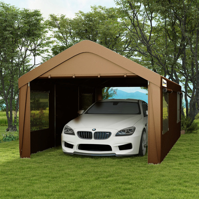 Abri d'auto portatif 10 pi x 20 pi Outsunny Carport, Brun