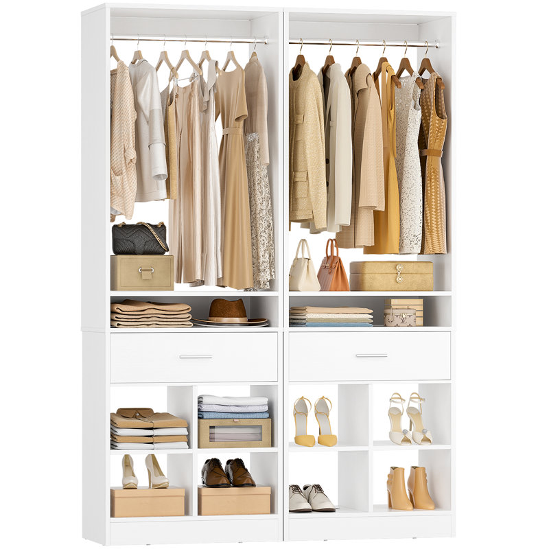 Armoire autoportante de 49 po de largeur avec tringle et tiroir (ensemble de 2), Bois blanc