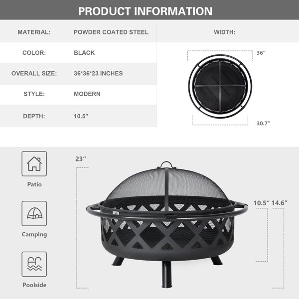 George Oliver Jahidul 24 H x 36 W Steel Wood Burning Outdoor Fire Pit &  Reviews