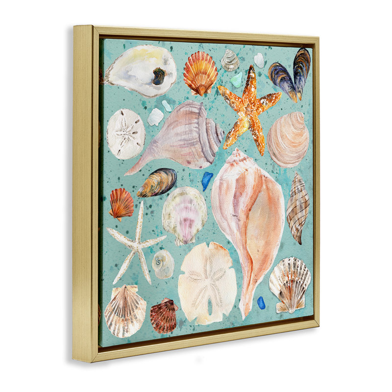 «Seashell» par Melissa Hyatt, Cadre flottant métallique doré, H 25 po x l 25 po