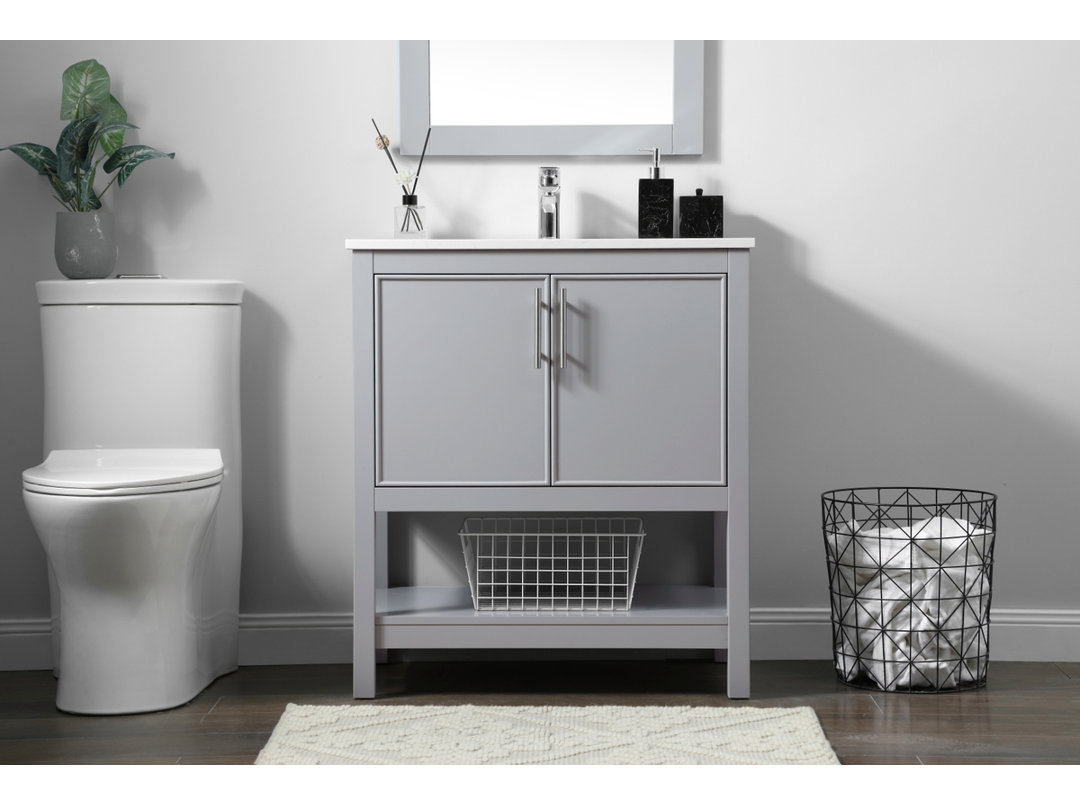 Everett 30'' Single Bathroom Vanity with Engineered Marble Top Wade Logan® Base 