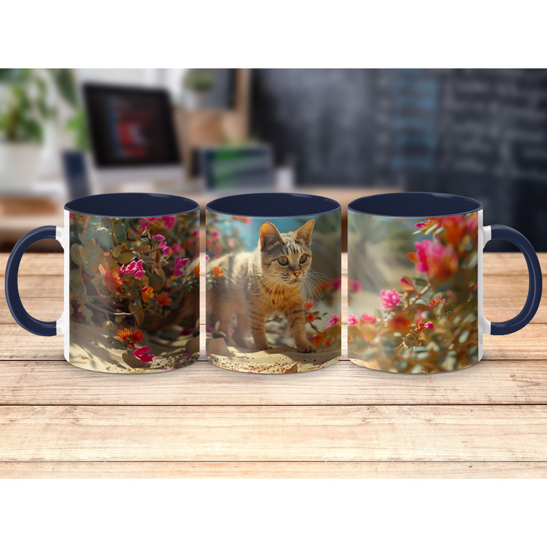 Set of 3 Realistic Animal Design 11oz Accent Mugs – Ceramic Coffee Cups with a Navy Handle and Interior