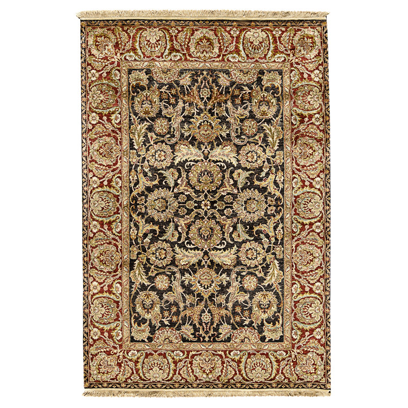 High-Quality Hand-Knotted Black And Red Area Rug