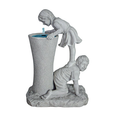 Get a Leg Up Girl and Boy Resin Sculptural Fountain