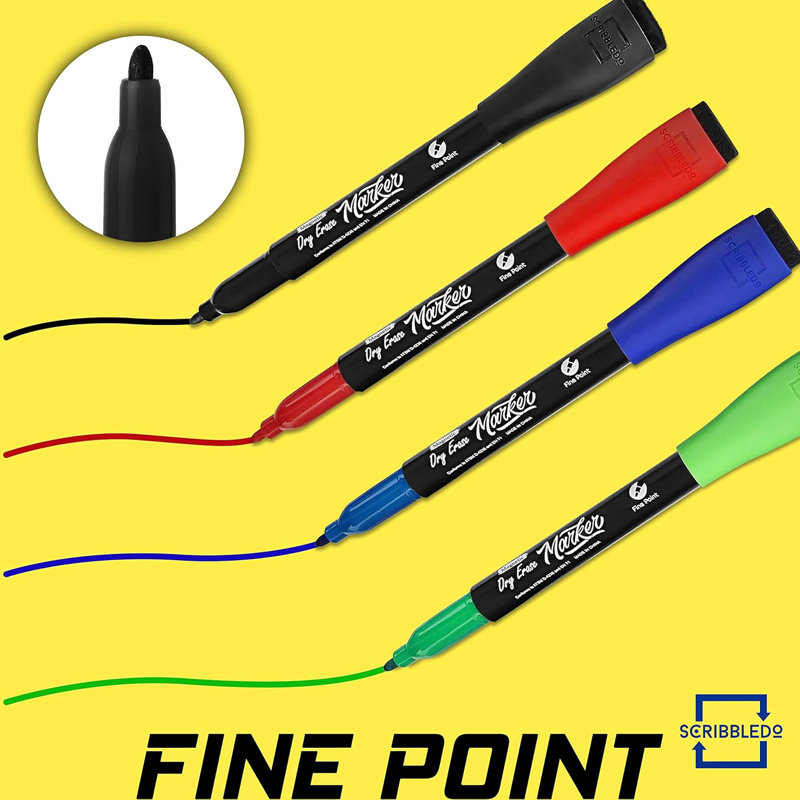 Scribbledo 4 Magnetic Dry Erase Markers Fine Tip Assorted Classic Colours Low Odour 