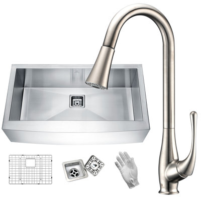 Elysian 32'' L Farmhouse / Apron Single Bowl Brass Kitchen Sink