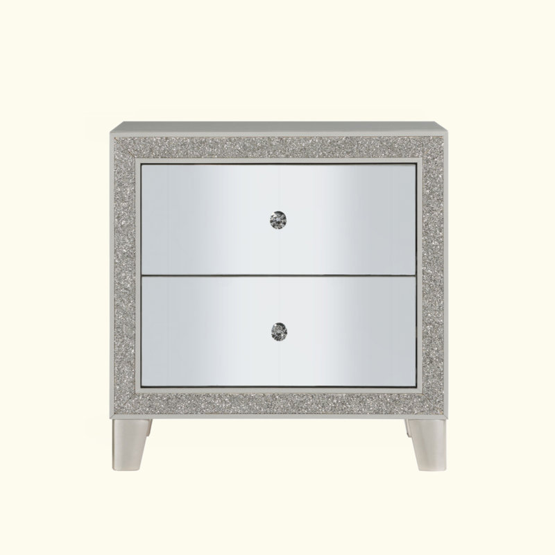 Table de chevet 1pc avec 2 tiroirs Glam Style