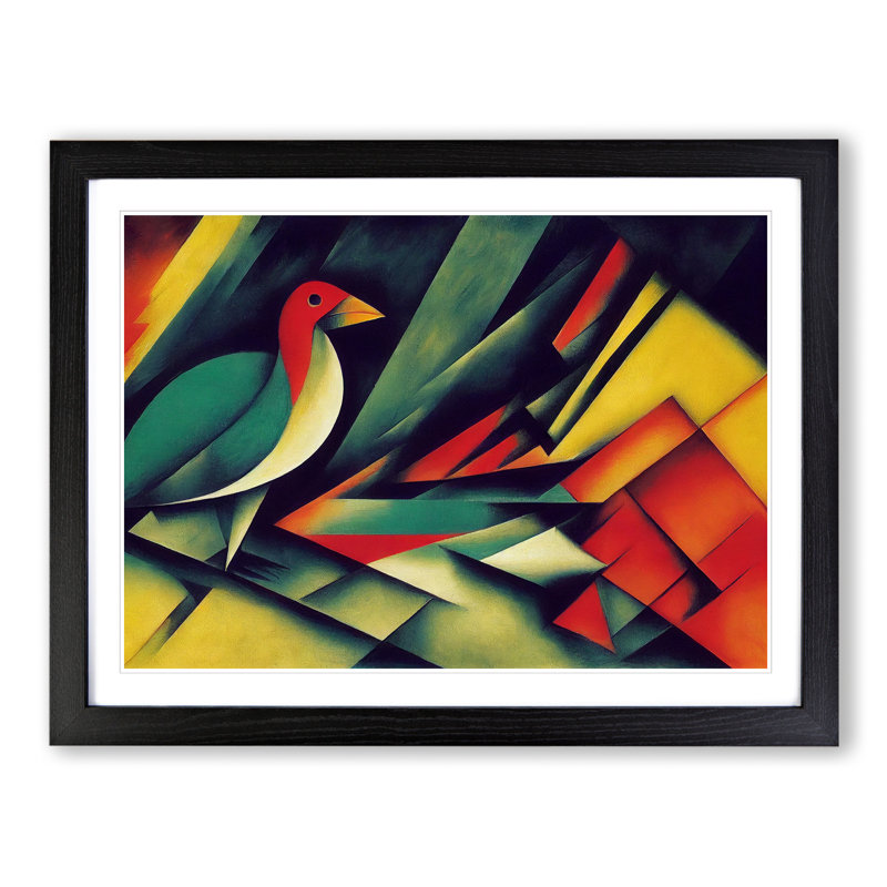 Creative Bird Abstract - Single Picture Frame Print, Black, 46cm H x 64cm W x 2cm D