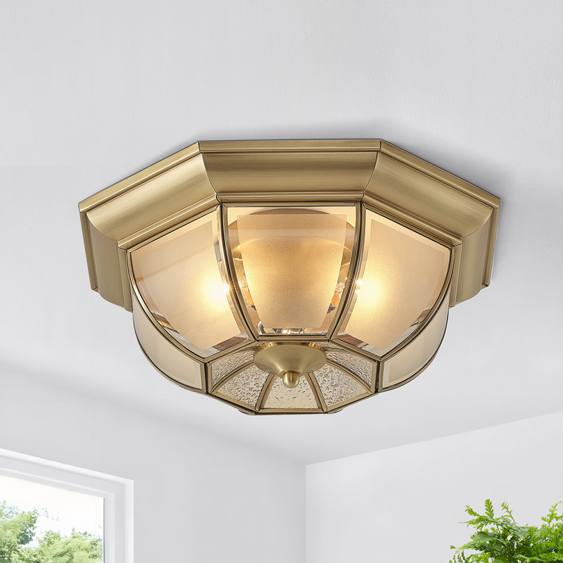 Vintage 3-Light Outdoor Brass Flush Mount Ceiling Light Fixture