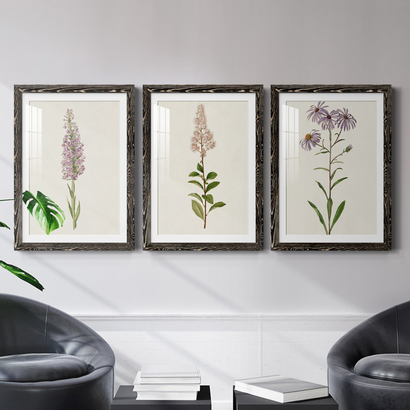 Mauve Garden Flowers I Premium encadré mat - prêt à être accroché, H 24 po x l 54 po x P 1,5 po, Noir