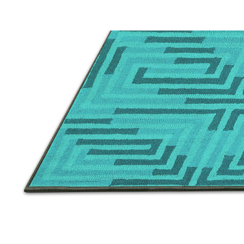 Tapis bleu abstrait en laine / polyester tissé à la machine 2 pi x 3 pi Felizardo