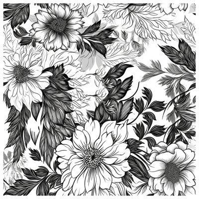 Black White Floral Illustration Comforter