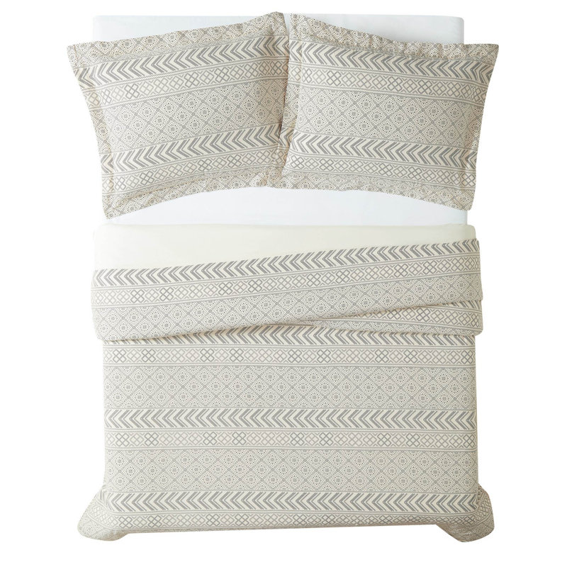 King Cream and Black Cotton Geometric Duvet Cover Set