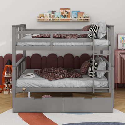 Full Over Full Bunk Bed With Drawers And Ladder For Bedroom