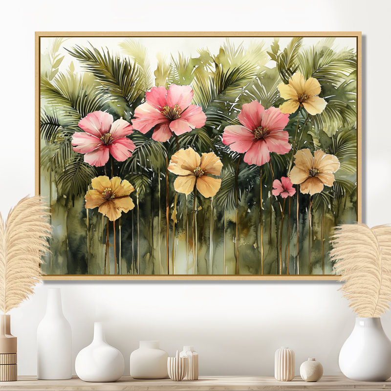 Hibisuc Cliatt tropical dans une symphonie printanière II - Hibiscus, H 34 po x l 44 po, Impression encadrée flottante