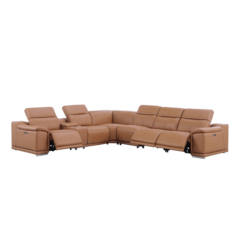 Laurita Genuine Top Grain Italian Leather Symmetrical Reclining Corner Sectional, Cognac Genuine Leather