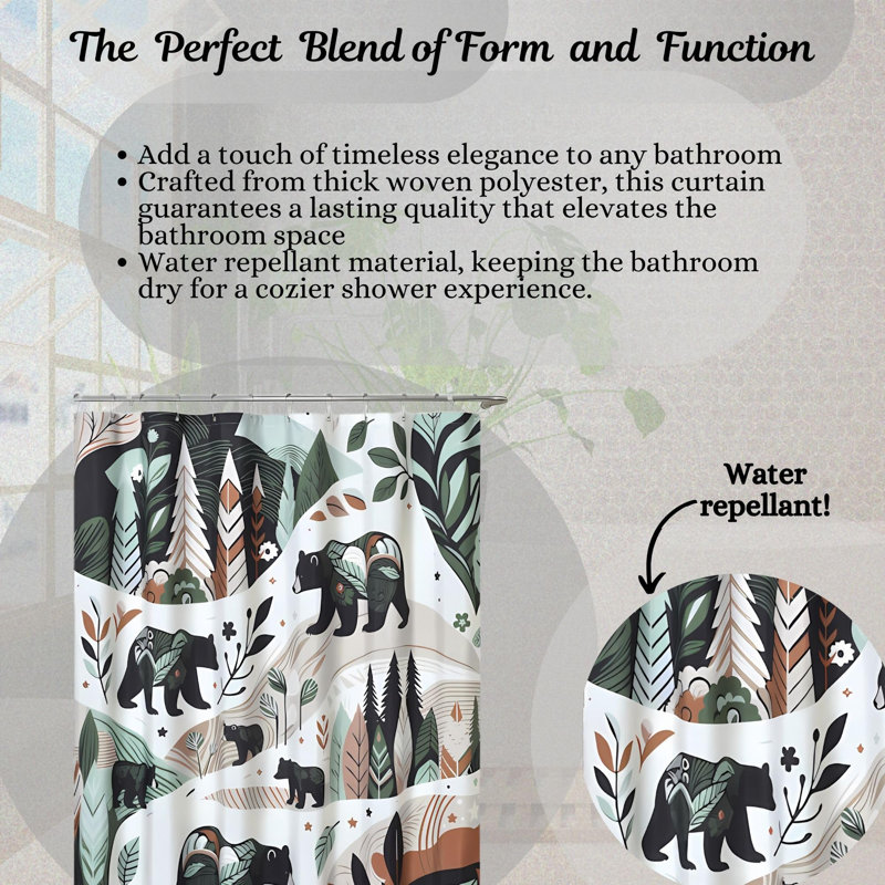 Rustic Elegant Shower Curtain with Bears and Trees - Thick Woven Polyester Lodge Cabin Décor