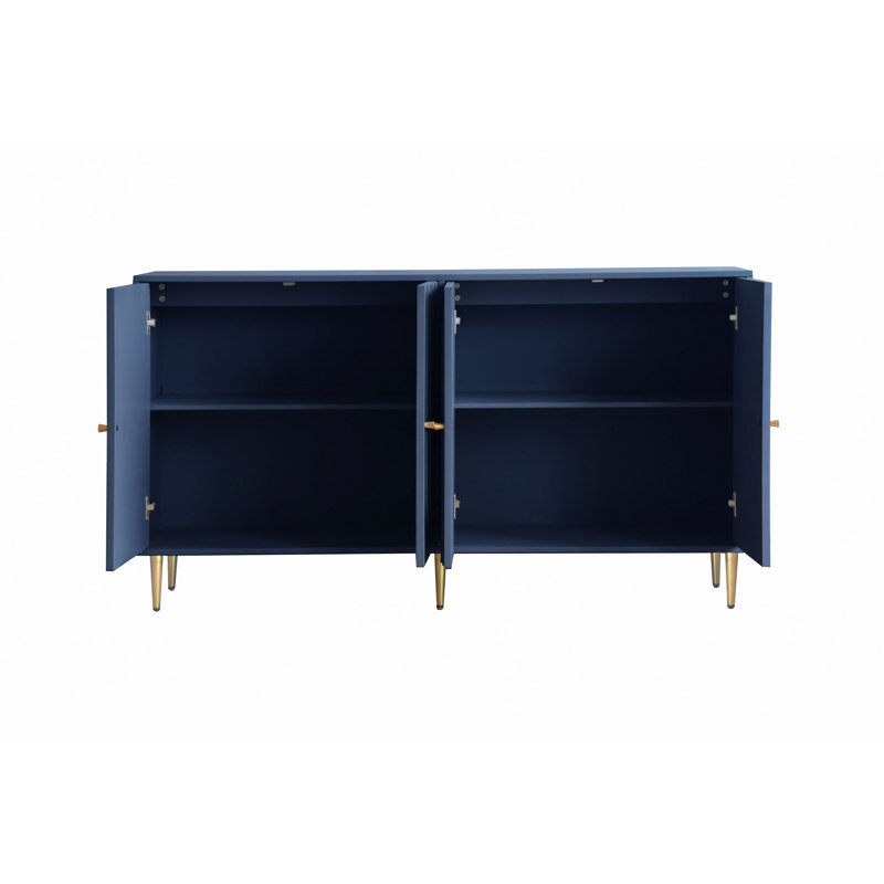 Modern Blue Lacquered 4 Door Wooden Cabinet Sideboard Buffet Server Cabinet Storage Cabinet, For Living Room, Entryway, Hallway, Office, Kitchen And Dining Room