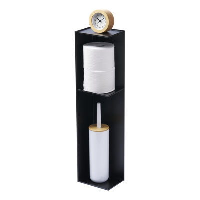 Yamazaki Home Tower Slim Bathroom Storage, Toilet Paper Stocker - Steel - Black