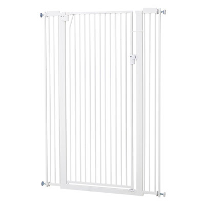 Barrière extra haute pour chat, largeur réglable de 29 à 41 po, barrière pour chien de 56 po de hauteur, avec ensemble de fixation à pression et ensemble de fixation murale, espacement de 1,3 po pour les escaliers, les portes et la maison, blanc