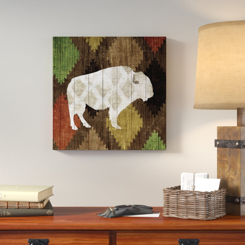 «Southwest Lodge Buffalo», impression sur toile, H 12 po x l 12 po x P 1,5 po, Pas de tapis, Toile tendue