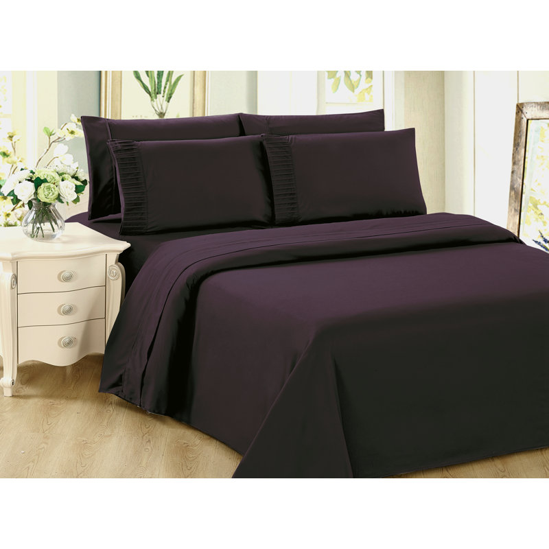 Ensemble de housse de couette avec 2 taies d'oreiller en rayonne de bambou de toutes les saisons de Marina Marina, Aubergine